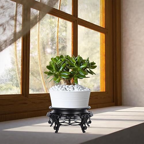 Miniatura 2 de 1 estante de exhibición decorativo para plantas en maceta, soporte tallado para macetas para el hogar y la oficina, elegante base de plantas para