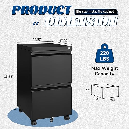 Miniatura 10 de Fesbos Archivador vertical de 2 cajones  Armario de llenado móvil con cerradura para archivos legalesde letras  Archivador de almacenamiento de