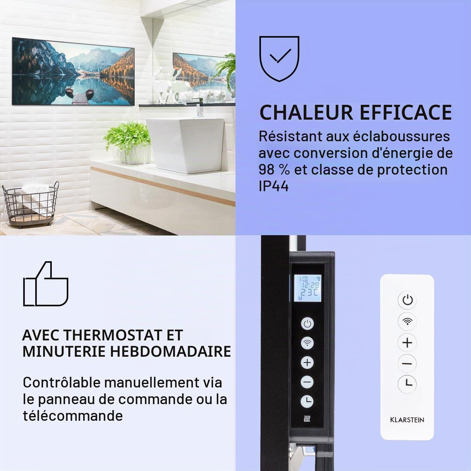 Klarstein Radiateur Infrarouge Mural Intelligent, Chauffage Infrarouge 700W, Panneau Chauffant Infrarouge, APP Mobile, Radiateur Electrique Extra Plat, Salle de Bain, Sans CO2, Faible Conso d'Energie