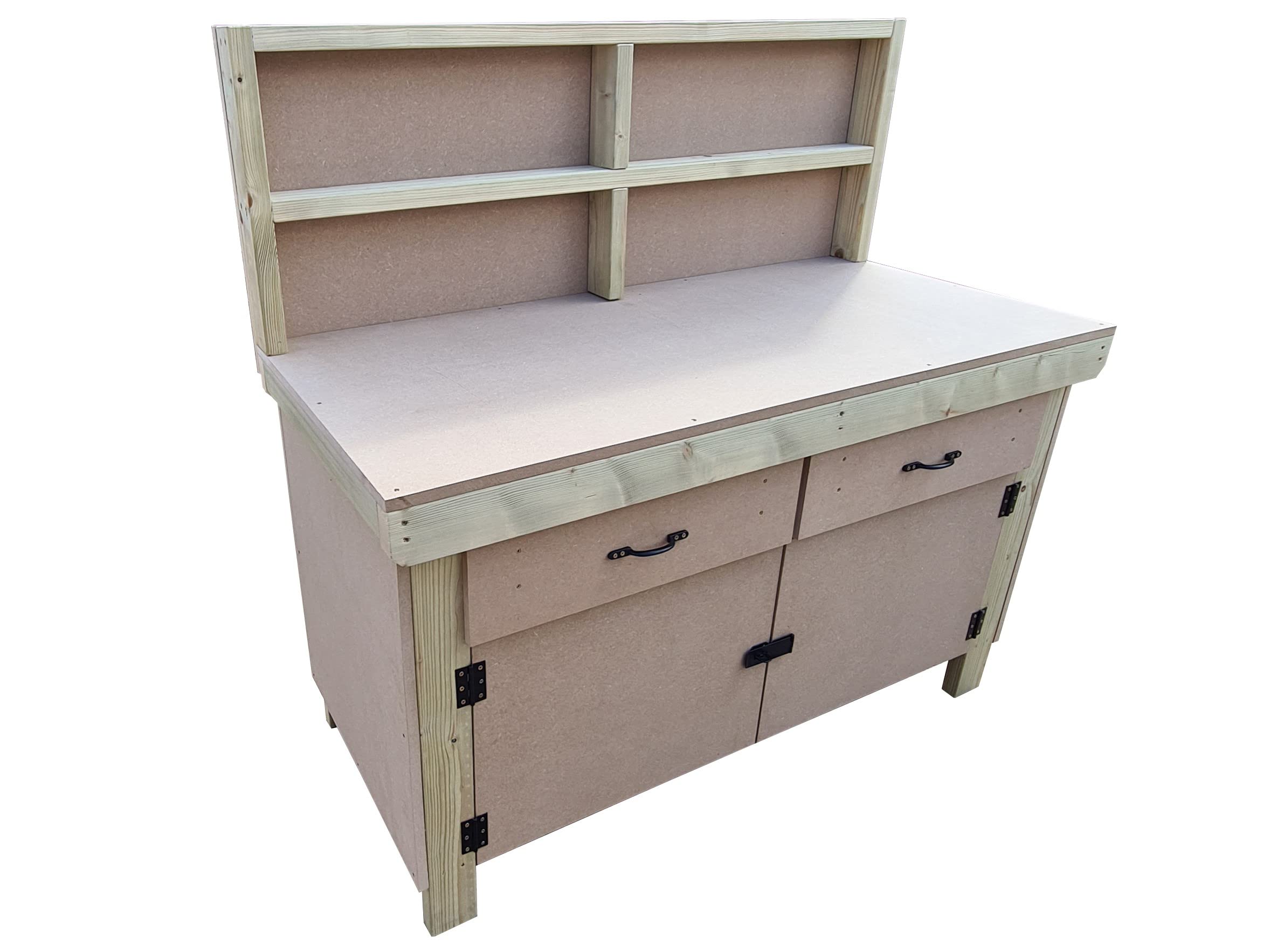 Arbor Garden Solutions Wooden workbench 18mm MDF top with storage drawers and lockable cupboard and back panel (V.4) (5ft)