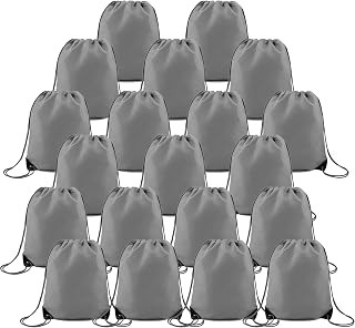 20 Pieces Gray Drawstring Backpack Bags Bulk Nylon Gym Backpacks Cinch Sinch Bag for DIY Travel Sports Sack Personlized Sackpacks for Heat Vinyl