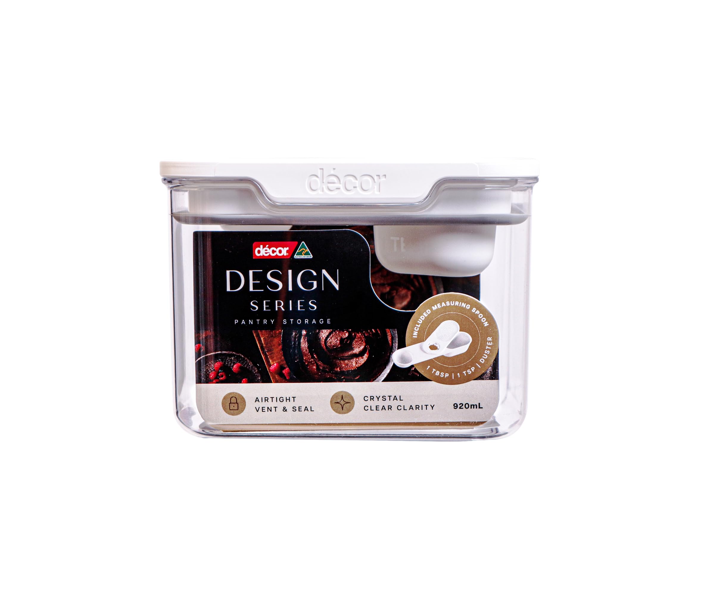 Décor Pantry Storage Container 920ml with Measuring Duster - Design Series, Airtight, BPA-Free, Modular Stackable, Dishwasher Safe, Australian Made