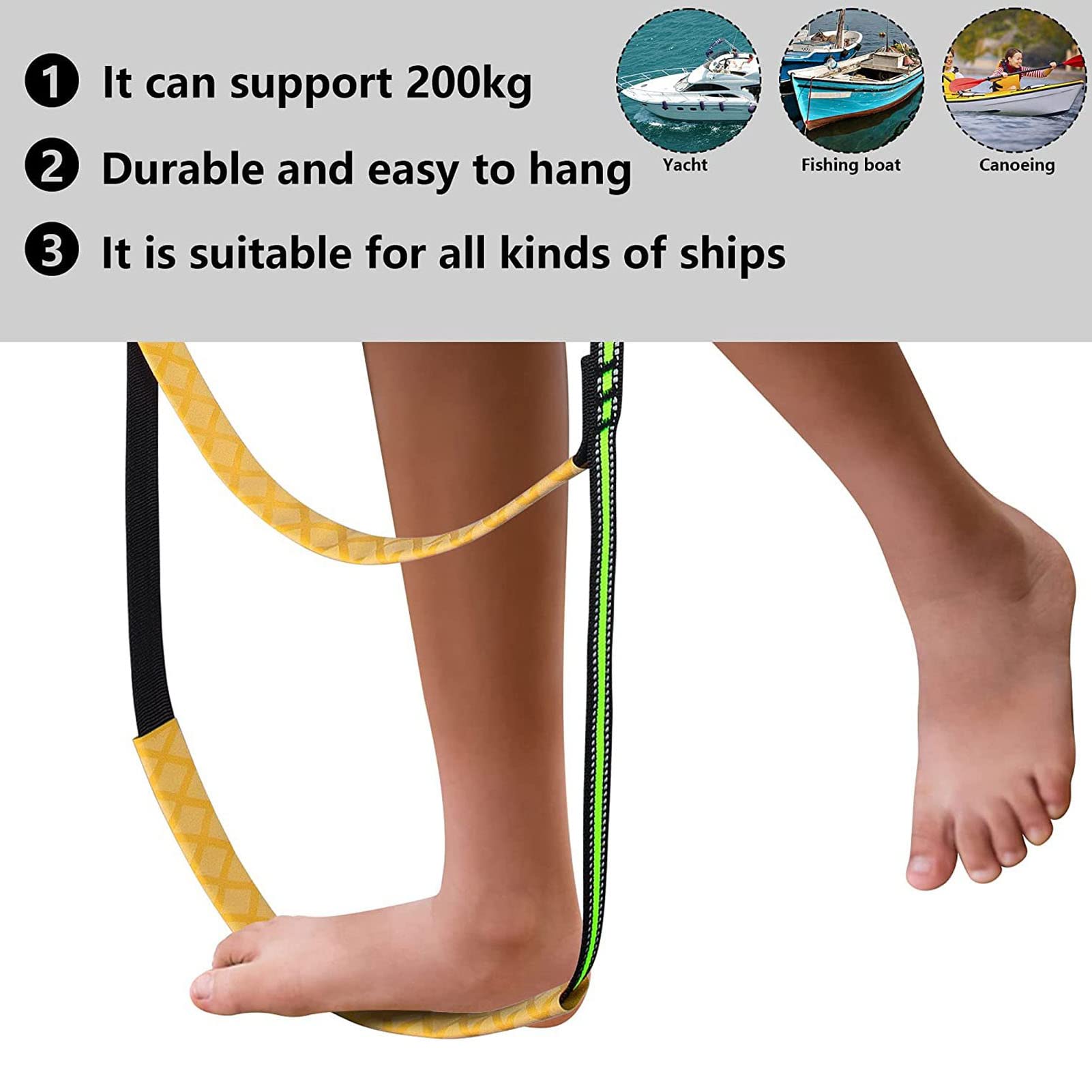Échelle de Corde de Bateau Portable à 4 Marches, échelle de Bain Légère et Pliable pour Bateaux Gonflables, Kayaks Antidérapants avec Sac de Transport