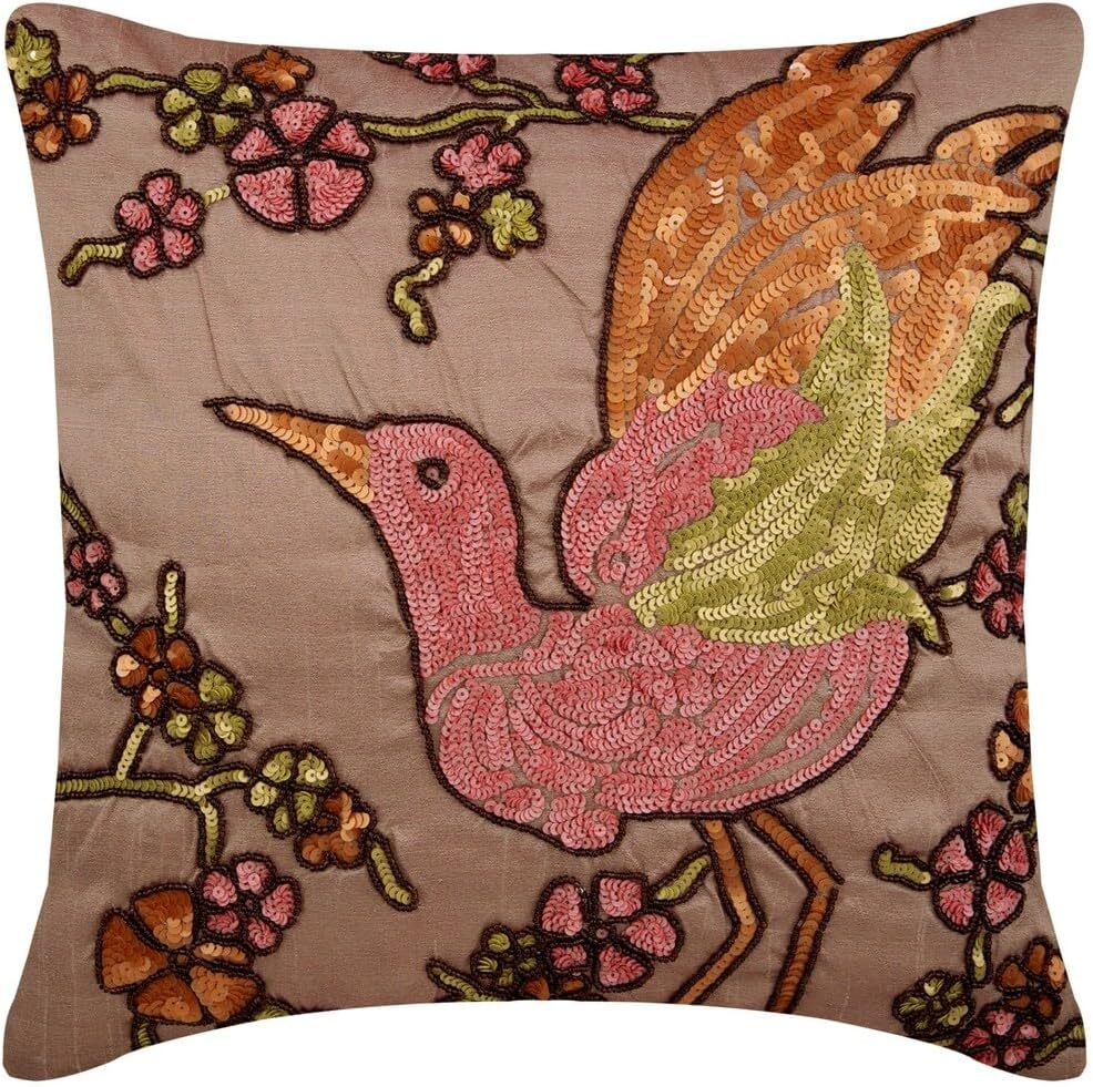 The HomeCentric Decorative Pillow Covers, Grey Decorative Pillow Covers for Couch 16x16 inch (40x40 cm) Silk Pillow Covers with Zipper, Birds, Contemporary Pillow Covers Easter - Silver Birdy