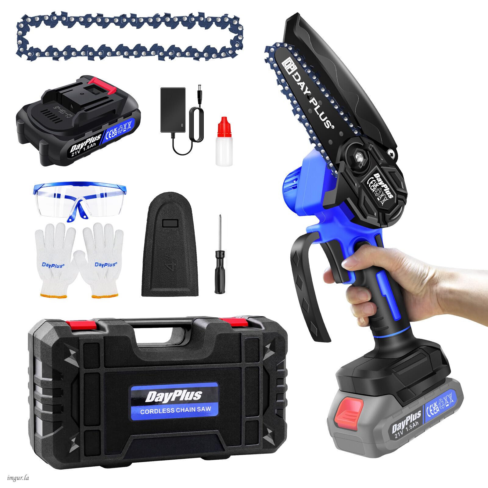 4 inch Cordless Chainsaw Handheld Potable Electric Chain Saw, with Rechargeable 1.5Ah Battery,for Cutting & Trimming Branches for Wooden Furniture DIY Lover
