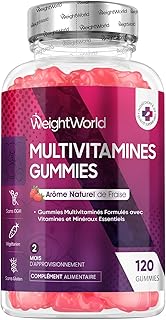 Gummies Multivitamines et Minéraux 120 Gummies 2 Mois de Stock, 13 Vitamines et Minéraux Essentiels, Vitamine C, Zinc, Vitamine B12, D3, E, Iode, A, B, Biotine, Arôme Naturel de Fraise - sans OGM