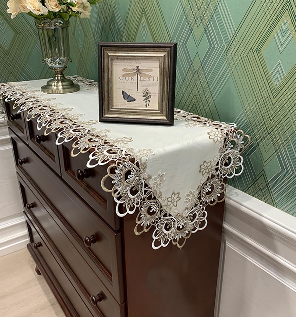 AMZALI Round Table Cloth Floral Embroidered Lace Tablecloth Wrinkle Free & Stain Resistant Fabric Tablecloths Table Cover for Kitchen Dinner (Round 60 inch)