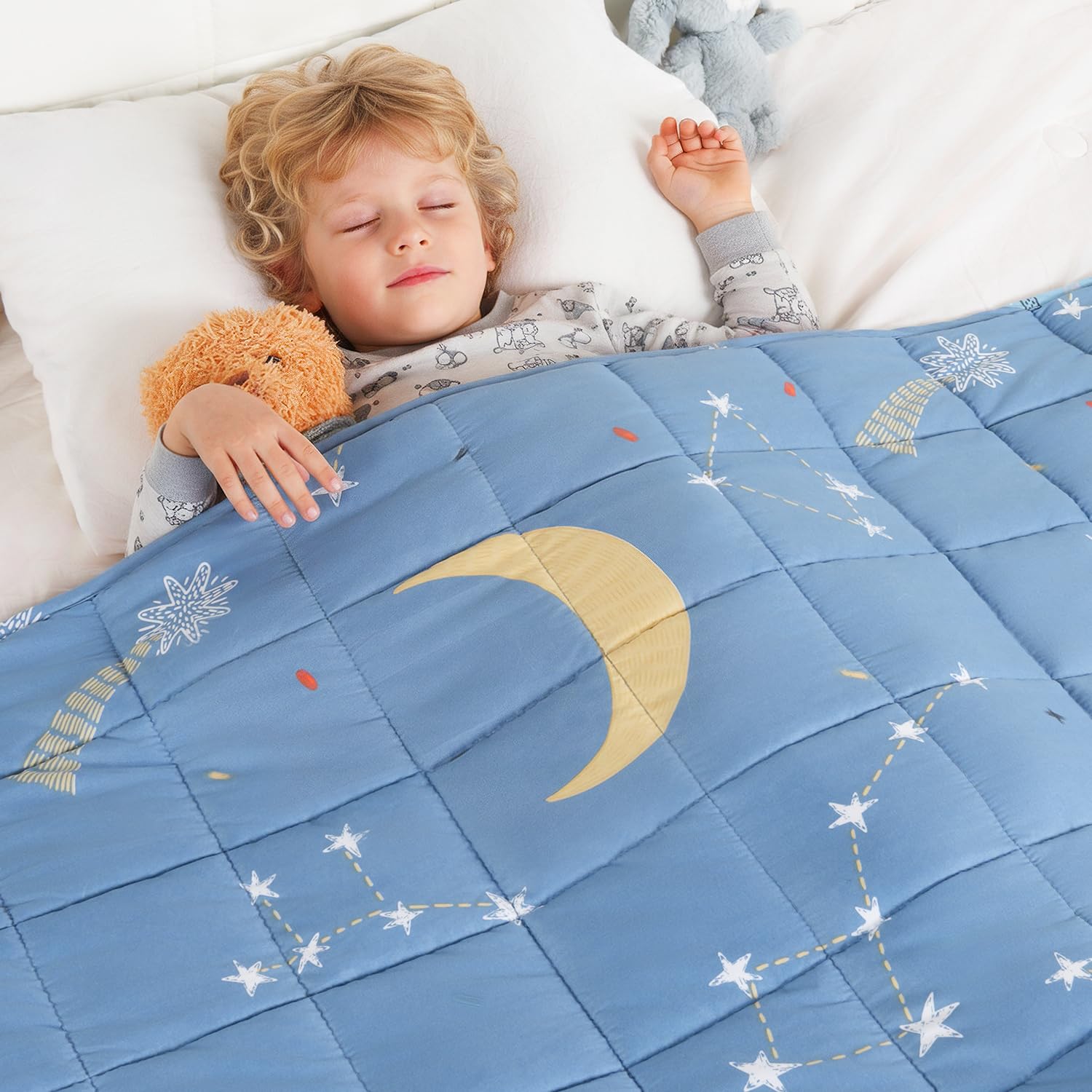 Kivik Weighted Blanket 7 lbs, 41" x 60" Blue Moon Stars Planet Weighted Blankets for Small Single/Twin Size Bed, All-Season Breathable Soft Cute Heavy Throw Blanket for Calming & Sleep, Washable