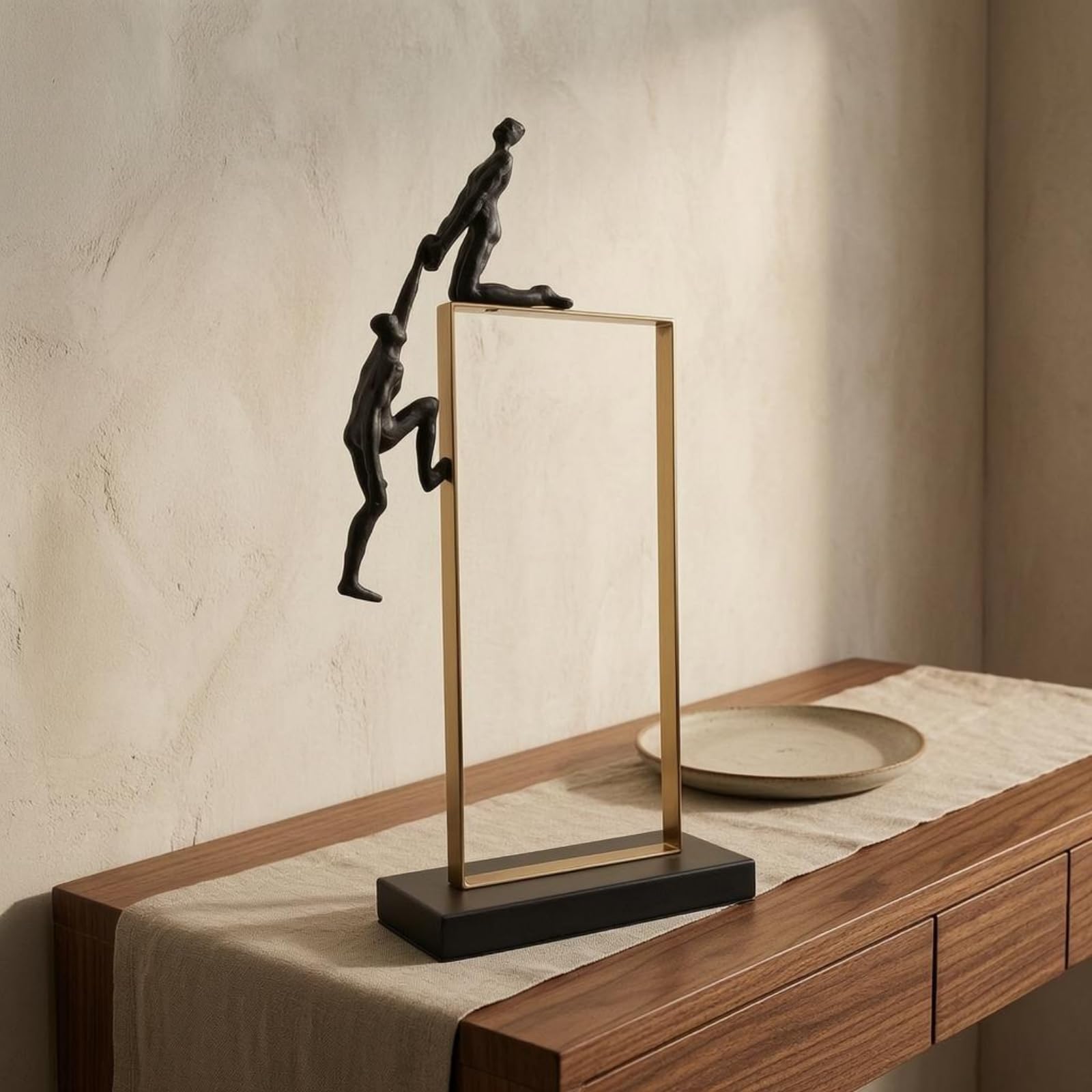 Figurina Decorativa Scultura Statua da Tavolo Soprammobile Elegante in Metallo con Telaio Rettangolare E Fondello Nero Adatta per Consolle Studio, 22 10 45.5cm
