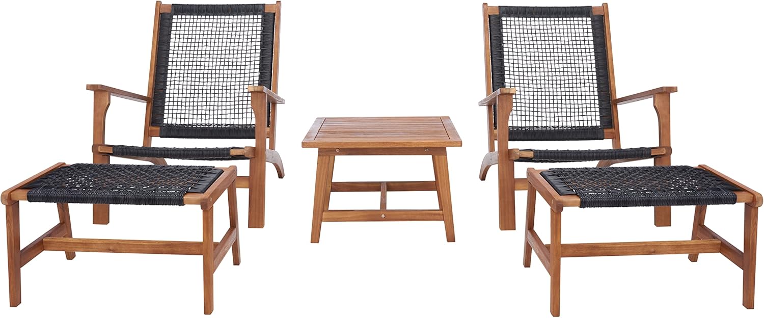 SAFAVIEH Outdoor Collection Chantelle Natural/Black Woven 5-Piece Patio Set