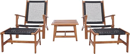 SAFAVIEH Outdoor Collection Chantelle - Juego de patio de 5 piezas de tejido naturalnegro