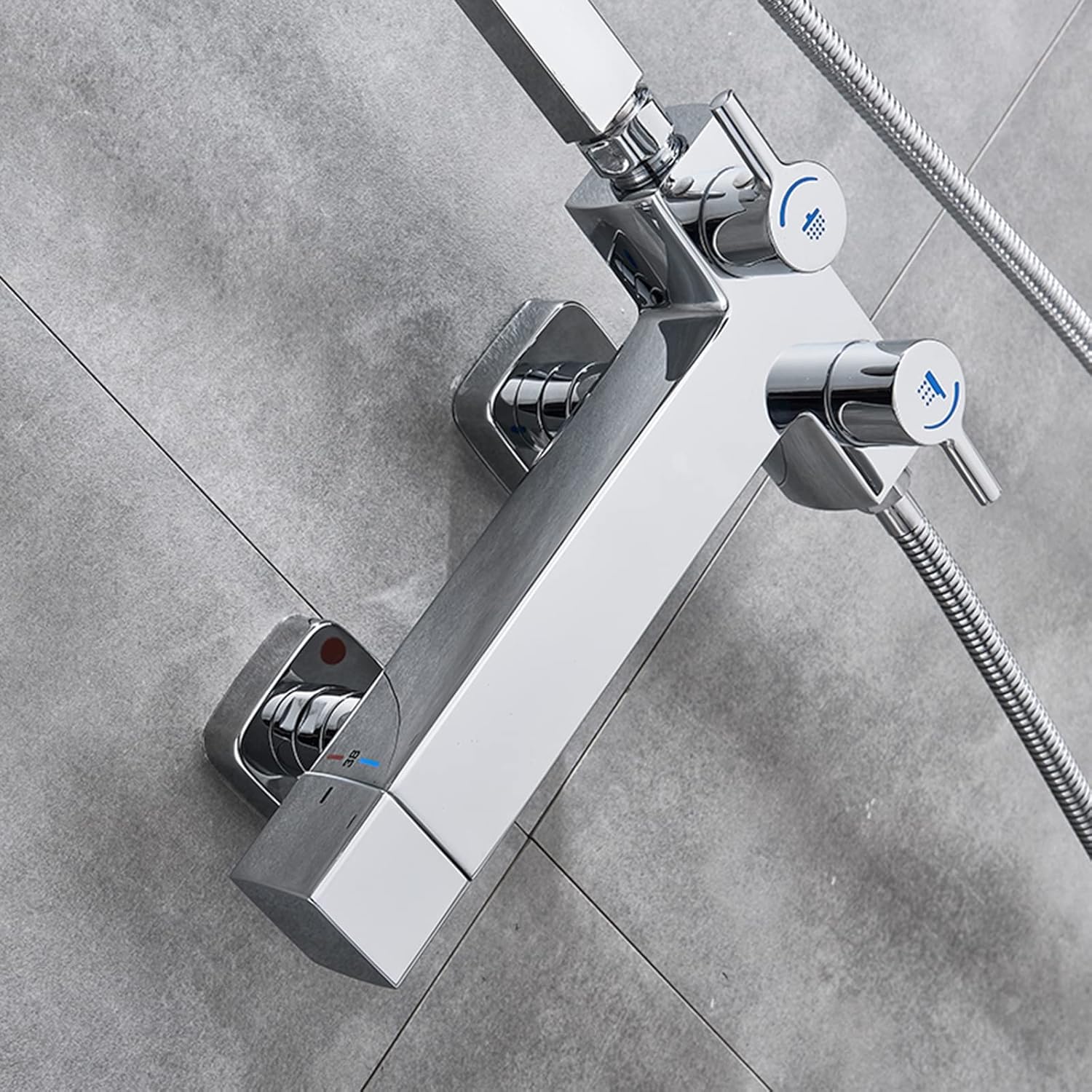 シャワー蛇口コンボセット, サーモスタットシャワーシステム クローム真鍮シャワー蛇口セット 壁取り付け式 やけど防止シャワーコンボセ LED デジタル シャワーシステム浴室サーモスタットシャワーセット浴槽壁マウント SPA 降雨バス蛇口モダンで豪華な蛇口セット より高 ...