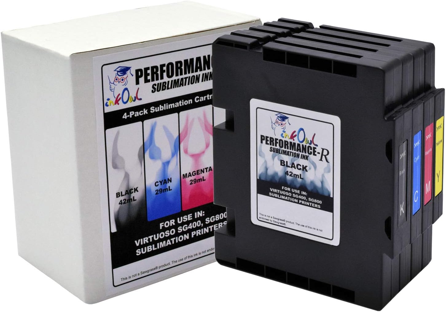 InkOwl Compatible DYE Sublimation Ink Cartridges Replacement for SG400, SG800 (4-Pack)