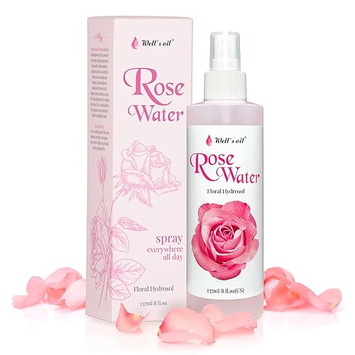 Wells - Spray de agua de rosas 100  puro orgánico de 8 onzas I tóner natural I Mist para cabello y piel sin alcohol I sin parabenos I sin color