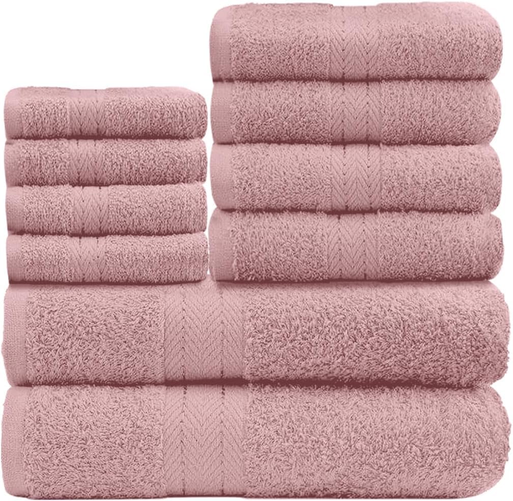 GC GAVENO CAVAILIA 10-Piece Towel Bale Set - Soft & Absorbent 450 GSM Bathroom Towels - Includes 2 Bath Towels, 4 Hand Towels, 4 Face Cloths - Premium Quality, Machine Washable - Blush Pink