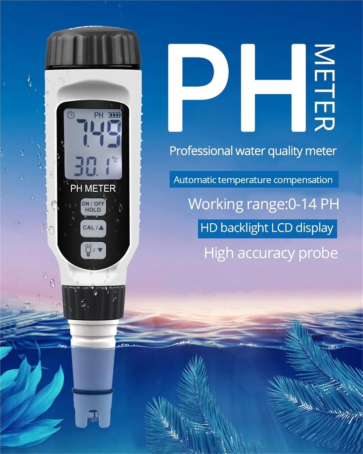 Water Detector, Professional pH Meter Pen Type Water Quality Tester Acidometer PH Acidity for Aquarium Acidimeter Measuring PH818,for Drinking Water