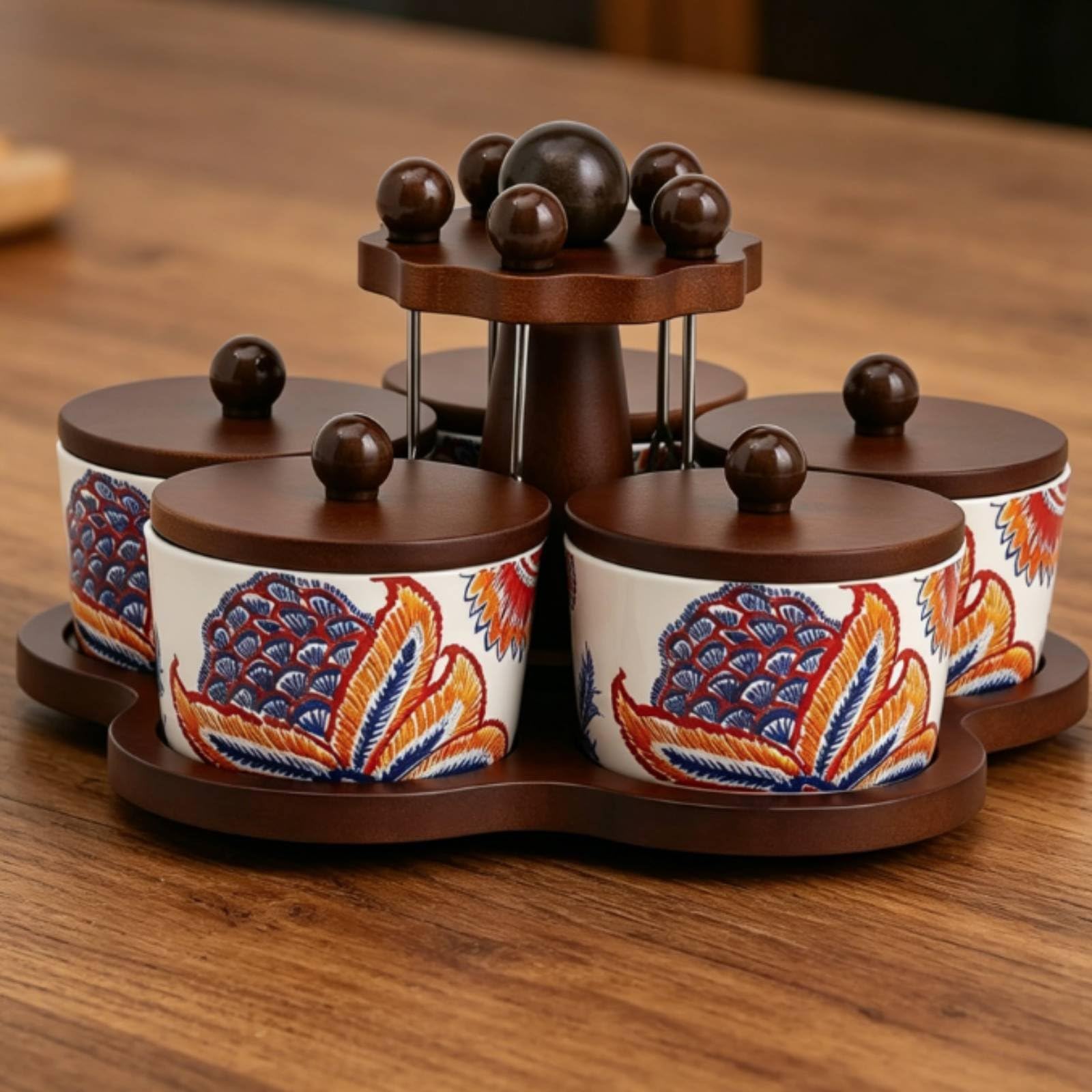 Set Ciotole Antipasti con Coperchio Design Raffinato Vassoio Snack in Ceramica con Supporto in Legno per Soggiorno, Feste, Aperitivo, Piatto Ceramica