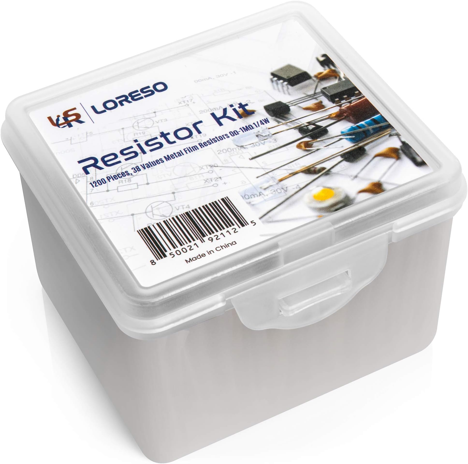 LORESO Resistor Assortment Kit Box - Case of 1200 Pieces 38 Value 1/4W 1% Metal Film Resistor Pack ROHS Compliant 0 to 1M Ohm Common Resistors for Hobby Electronics, Audio-Video Electronic DIY Project