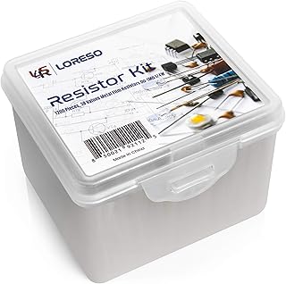 LORESO Resistor Assorment Kit Box - Case of 1200 Pieces 38 Value 1/4W 1% Metal Film Resistor Pack ROHS Compliant 0 to 1M Ohm Common Resistors for Hobby Electronics, Audio-Video Electronic DIY Project