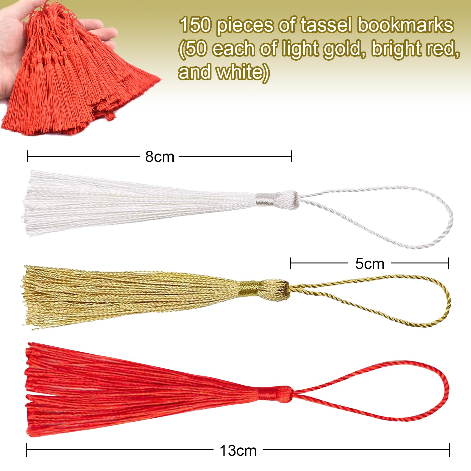150 Piece Bookmark Tassels, Golden Tassels, Red Tassels, Colorful Tassels, Decorative Tassels, Mini Tassel Accessories - Image 2