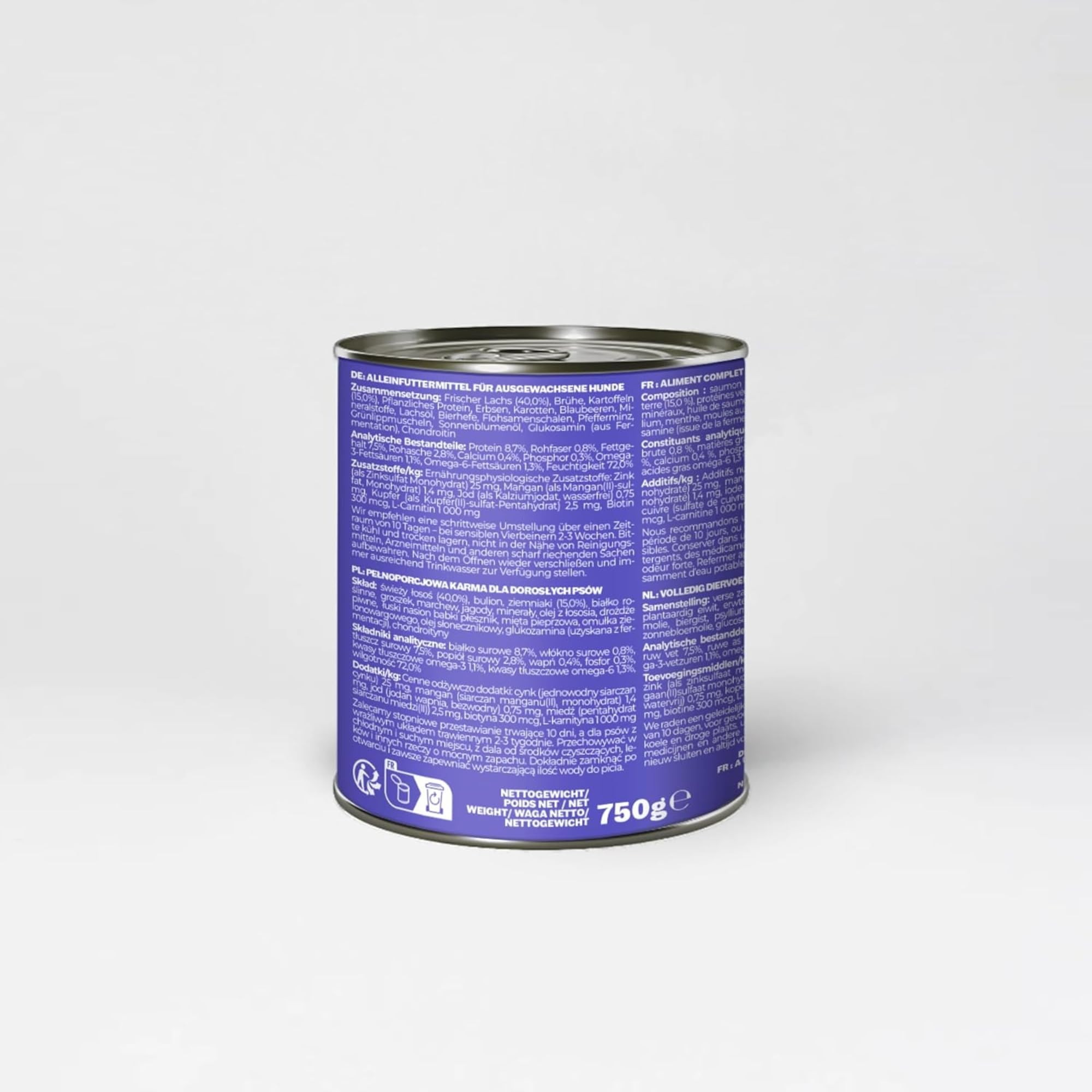 HEY HOLY Premium Nassfutter für Bulldoggen | 6X 750g Hundefutter für ausgewachsene Bulldoggen mit Lachs | Hochverträglich aus natürlichen Zutaten