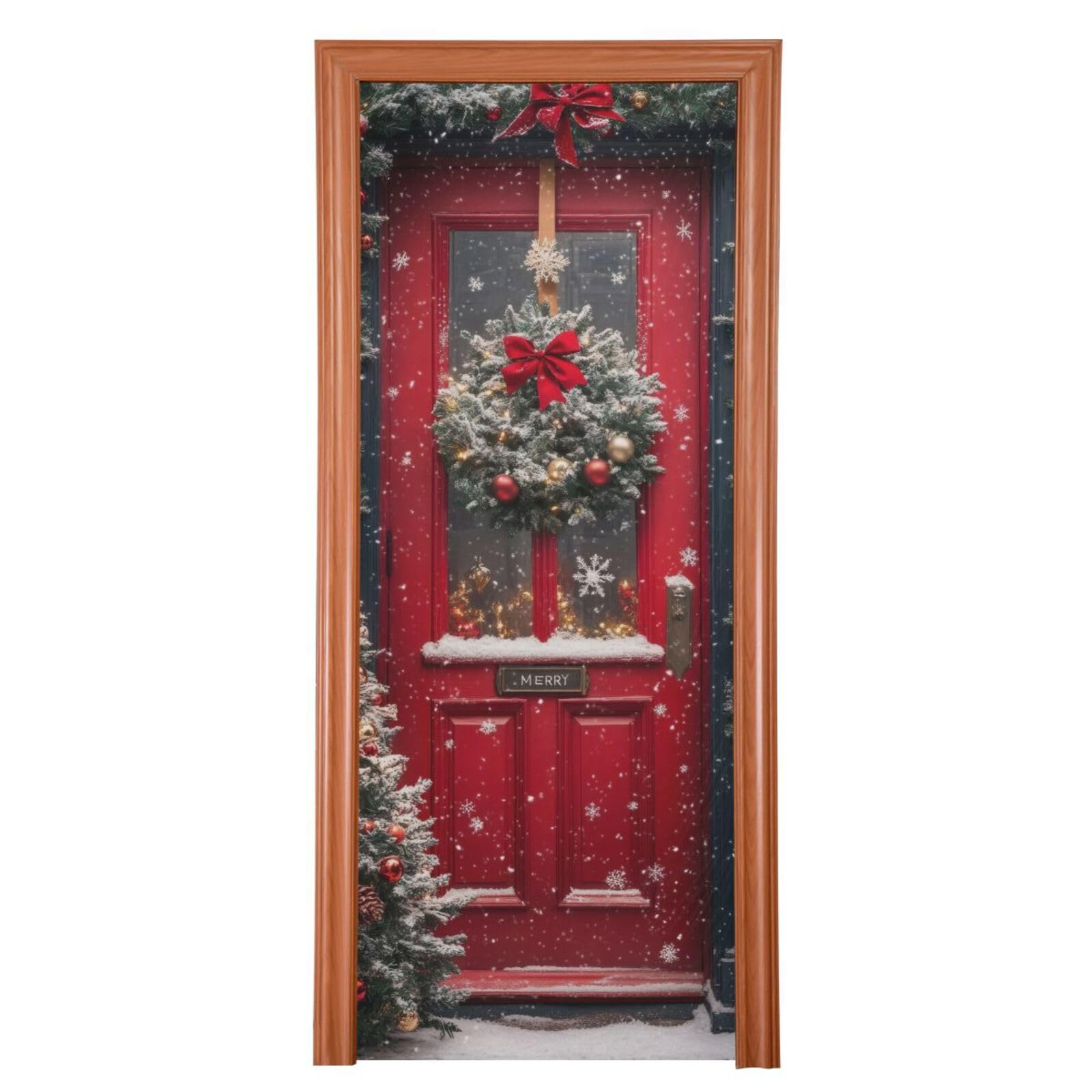 Grckit Christmas Door Door Cover Stretch Fabric Front Door Covers Waterproof Door Decorations for Indoor Outdoor Home Party Holiday, 35 x 79in