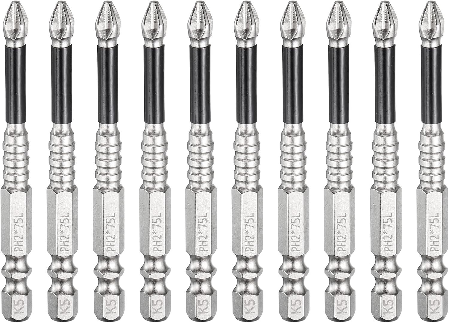HARFINGTON 10pcs Impact Phillips Screwdriver Bit PH2 (#2) Anti Slip Tip 1/4" Hex Shank 3" (75mm) Long Magnetic Cross Screw Driver Industrial Power Drill Bits