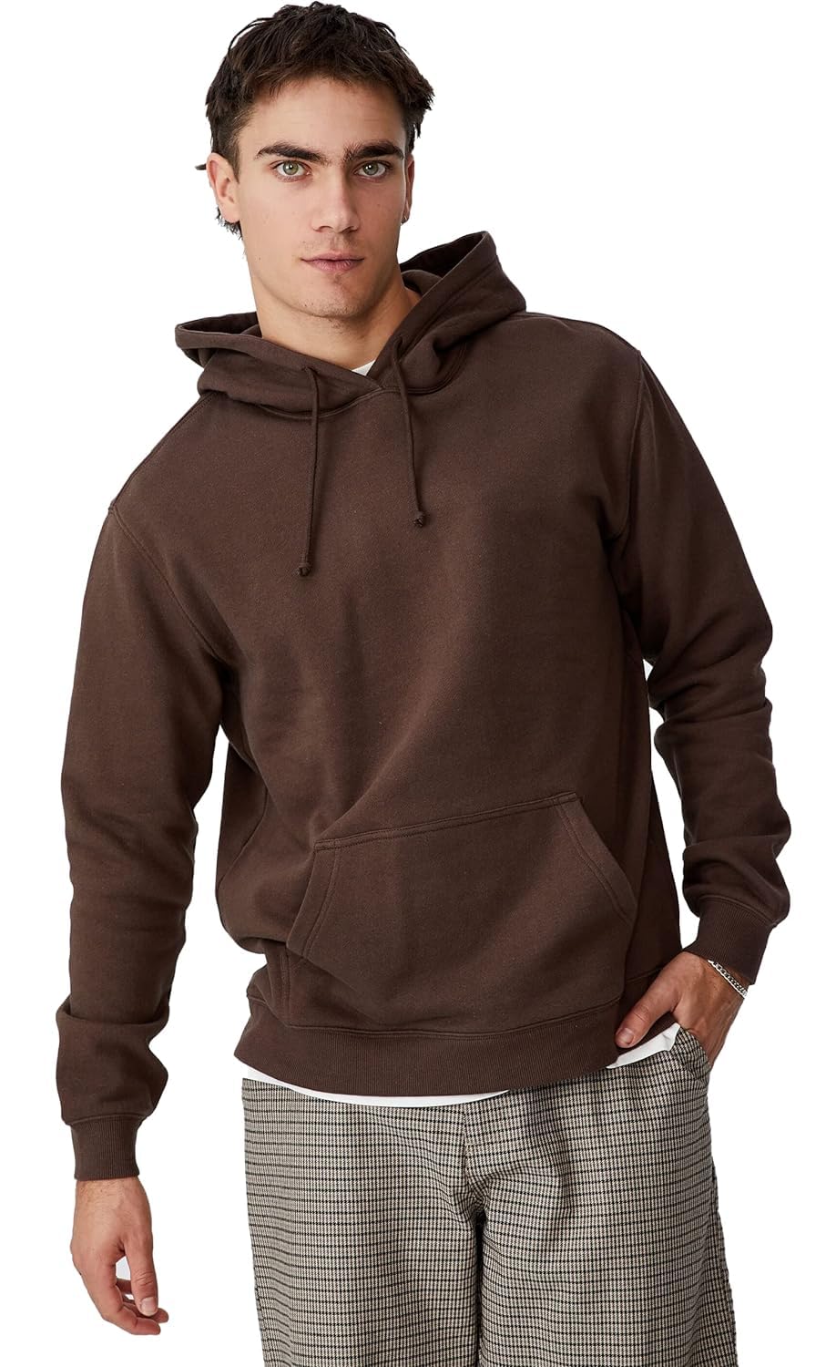 paklon Men's Casual Plain Solid Relaxed Fit Cotton Hoodie| Oversized Hoodies (M, Brown)-picture-16