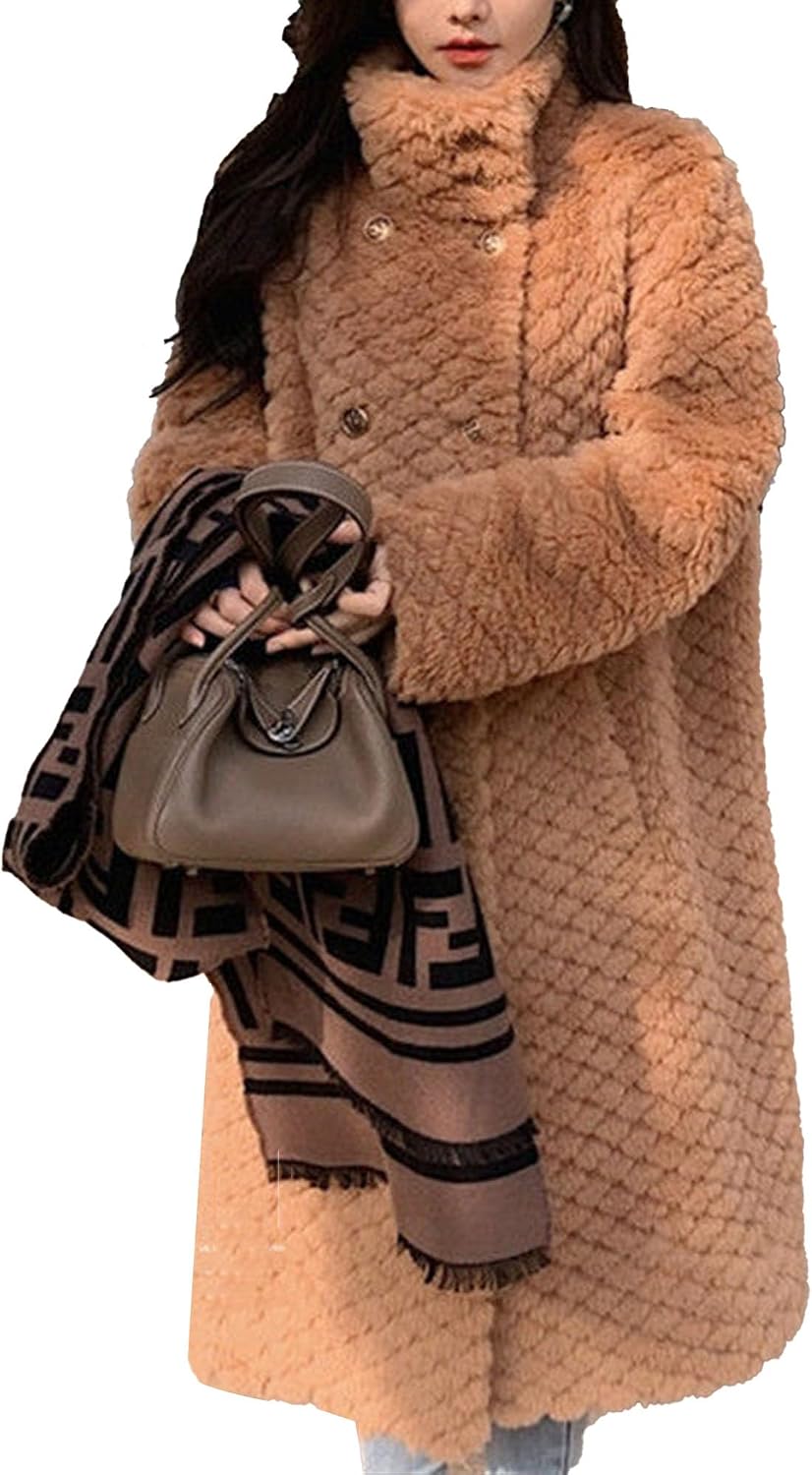 Maiyifu-GJ Womens Fleece Overcoat Open Front Long Cardigan Sweater Double Breasted Faux Fur Coats Winter Outerwear Overcoat