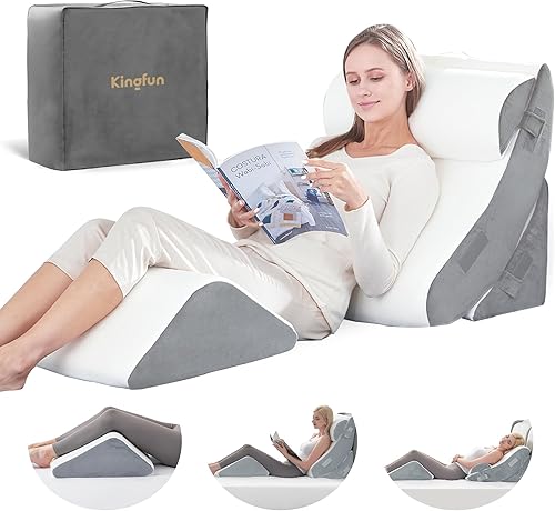 Kingfun Juego de 4 almohadas ortopédicas de cuña para poscirugía, espuma viscoelástica para dormir, soporte ajustable para piernas, espalda y