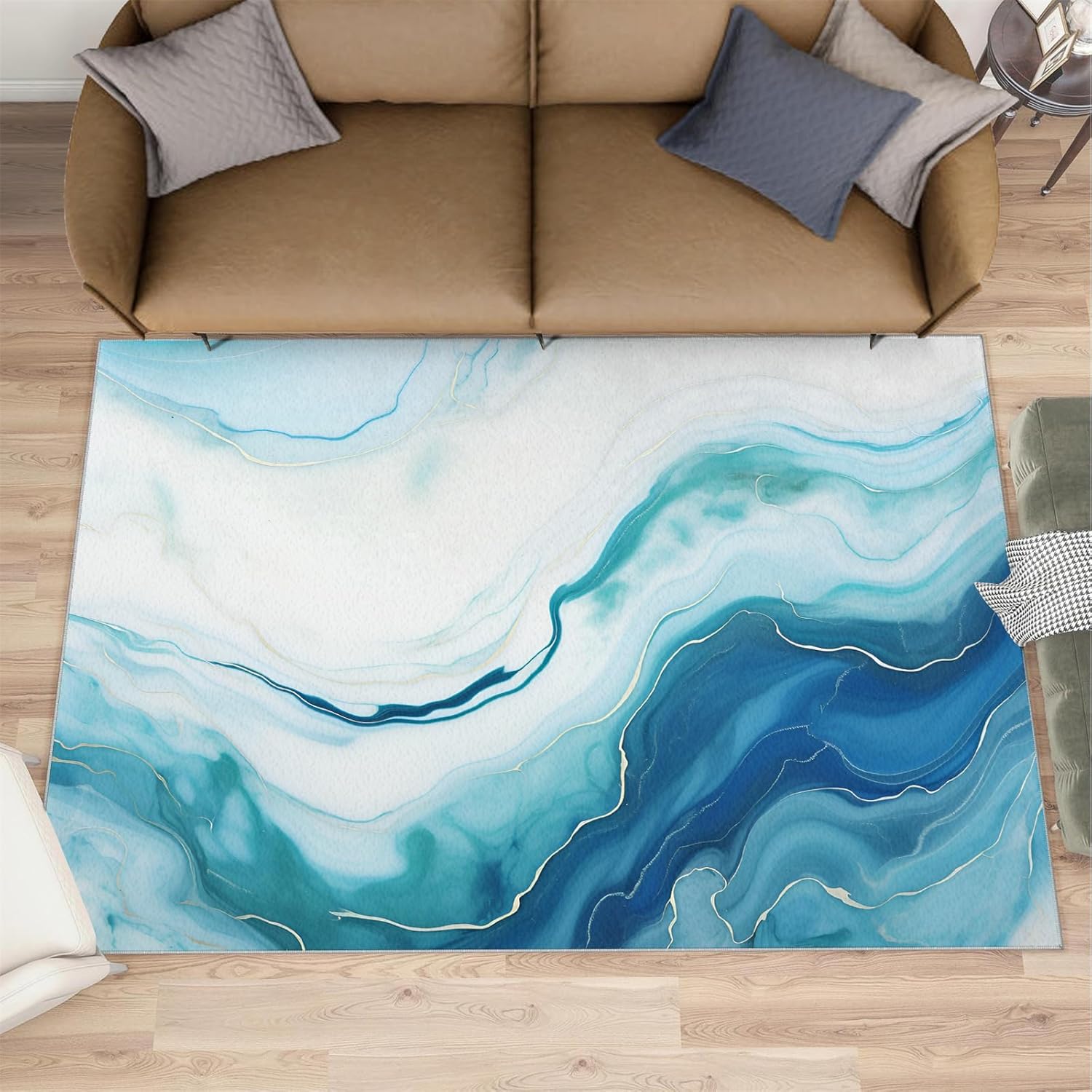 Modern Luxury Marble Area Rugs 4x5 - Stone Textured Marbling Rug for Entryway, Abstract Black Gold Marble Washable Entry Way Rugs Kids Carpet for Inside House Playroom Living Room End Table Nursery