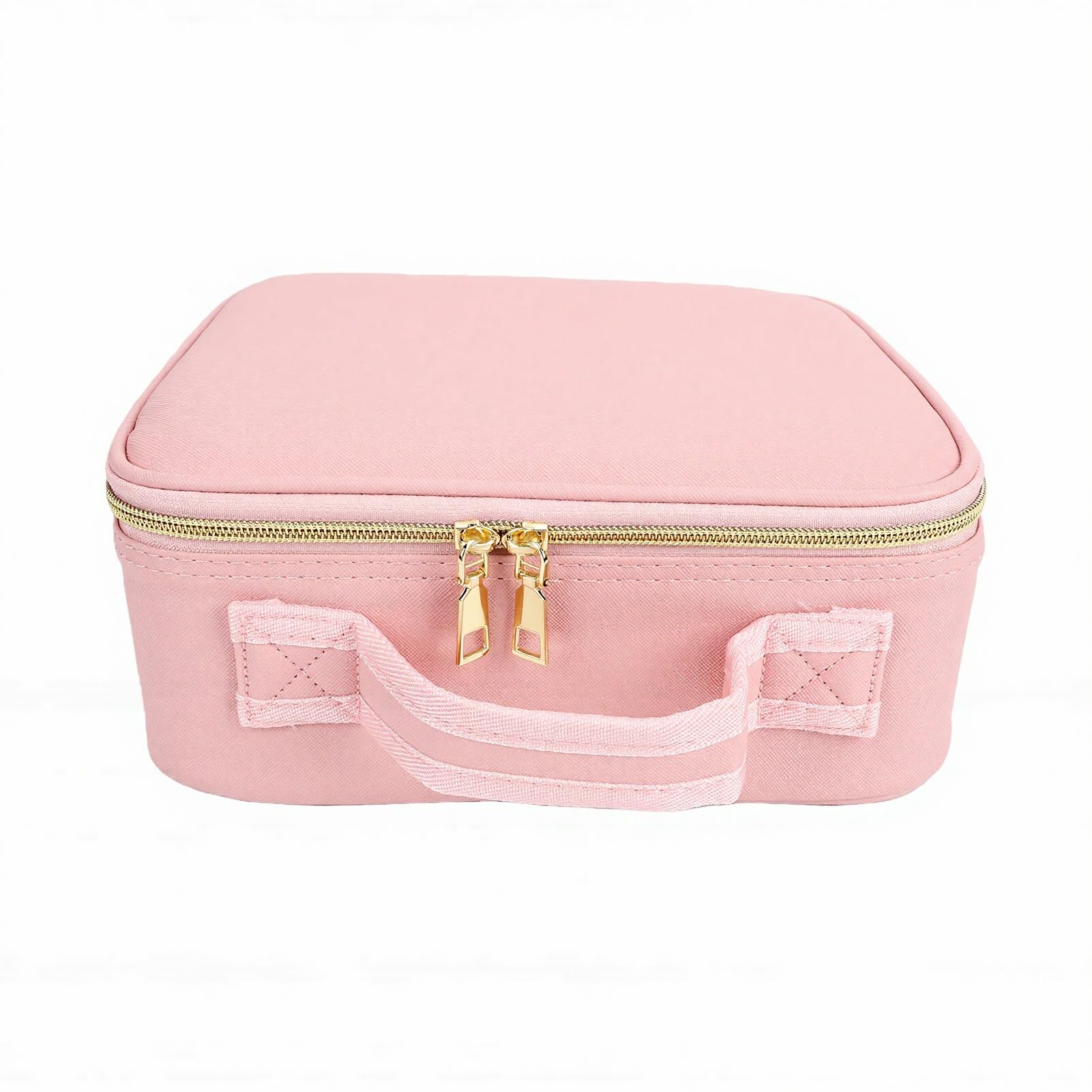 Brrnoo Neceser de Maquillaje con Espejo LED, 3 Colores, Ajustable, Regulable, Neceser de Viaje, Organizador de Cosméticos con 6 Divisores Extraíbles, 5 Ranuras para Brochas para Mujeres (Pink)