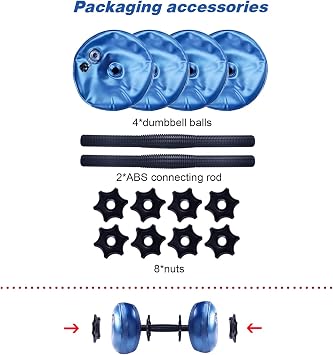 Water Filled Dumbbell Sets, Adjustable Weights 8~20kg, PVC Portable Foldable, For Home And Gym Fitness Exercise Workout Training, Hand Arm Training