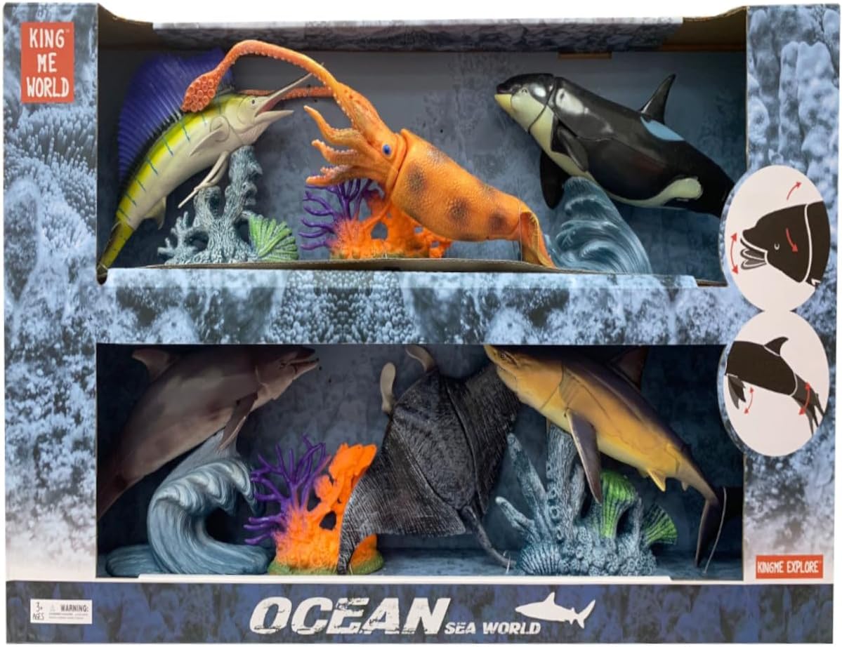 Sword Fish, Squid, Orca, Dolphin, Manta Ray and Great White Shark