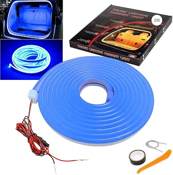 LED Lights for Car Trunk, 79Inch Silicone Waterproof Flexible Cuttable Trunk Cargo Ambient Light, Embedded Universal Auto Interior Lights Blue