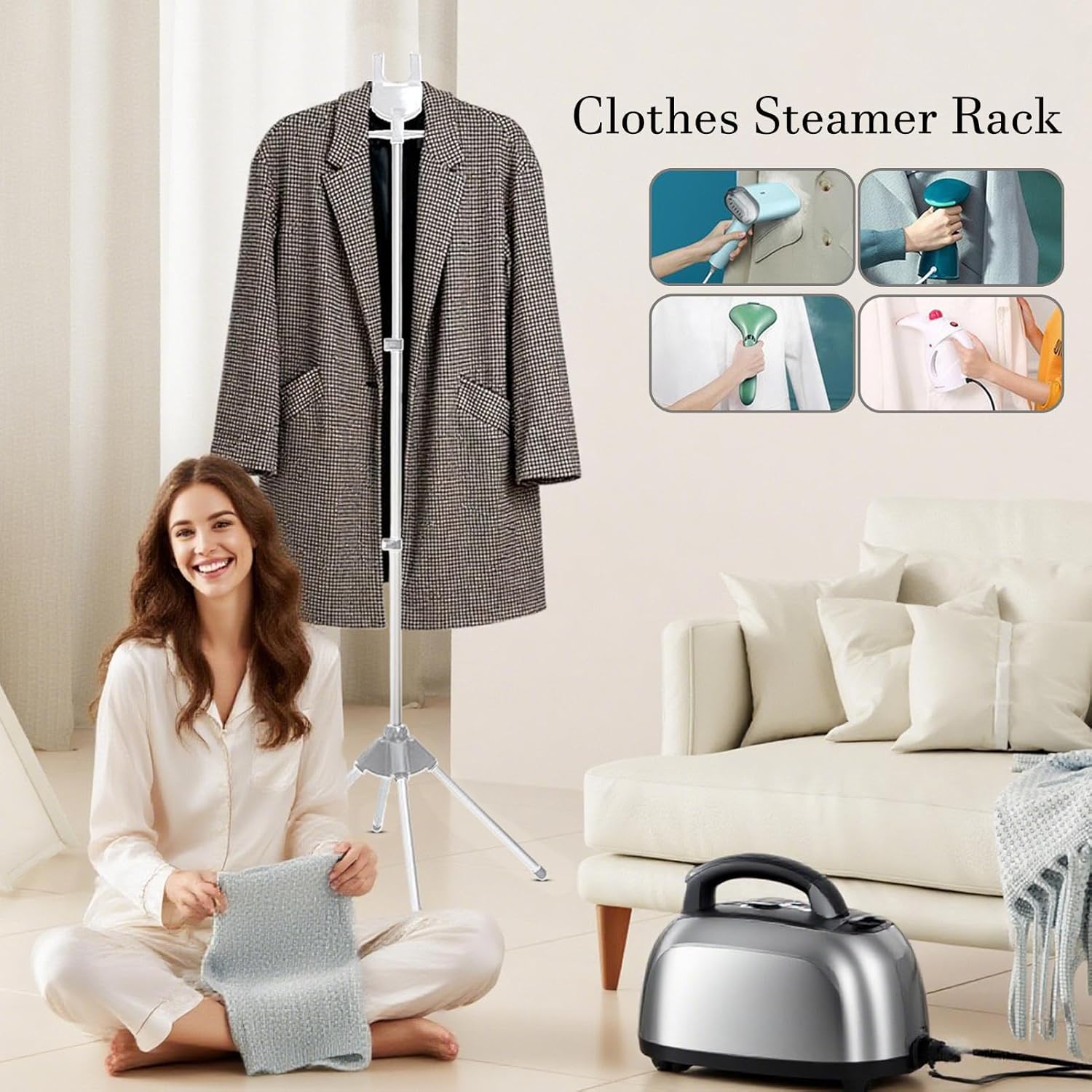 Steamer Stand for Clothes - Clothes Hanger for Steam Ironing - Adjustable Height Portable Ironing Garment Holder for Coat Jacket Shirts Trouses Dress Pants Wedding Dress Clothing