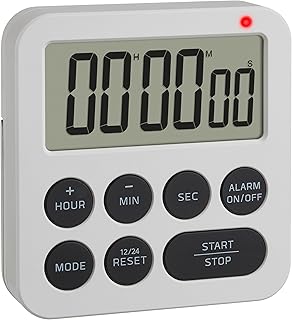 TFA Dostmann Digitaler Timer mit Stoppuhr und Wecker, 38.2051.02, bis 99h/59min/59s, Eieruhr, Küchentimer, Hausaufgabentimer, Kurzzeitwecker, mit LED Warnlicht und 2 Lautstufen, magnetisch, weiß