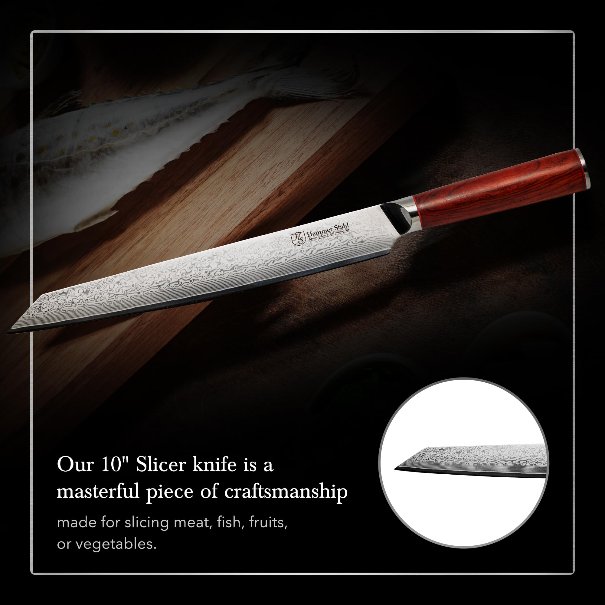 Amazon.com: Hammer Stahl 10 Inch Damascus Slicer | Meat Cutting