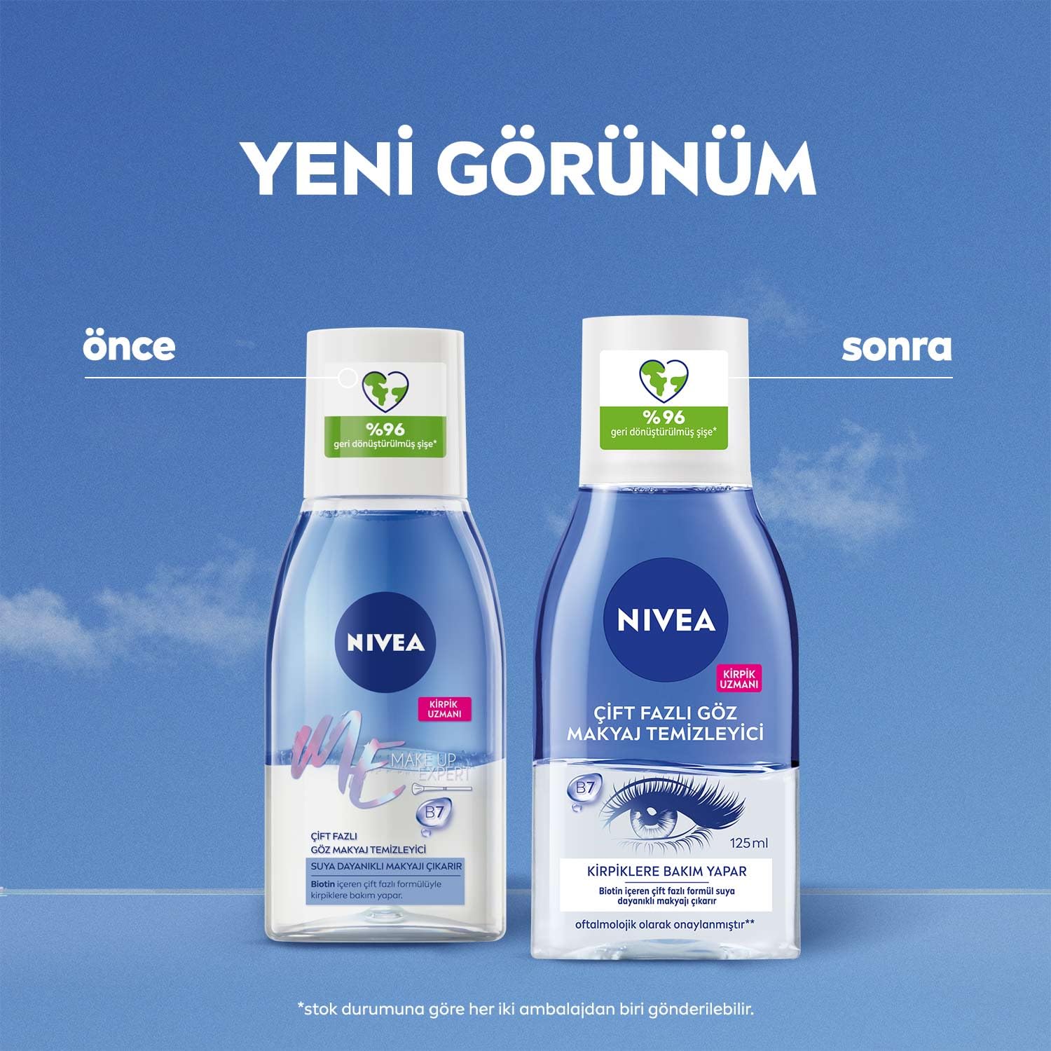 NIVEA Çift Fazlı Göz Makyaj Temizleyici 125 ml,Biotin,Kirpik Bakımı,Suya Dayanıklı Maskara ve Makyaj