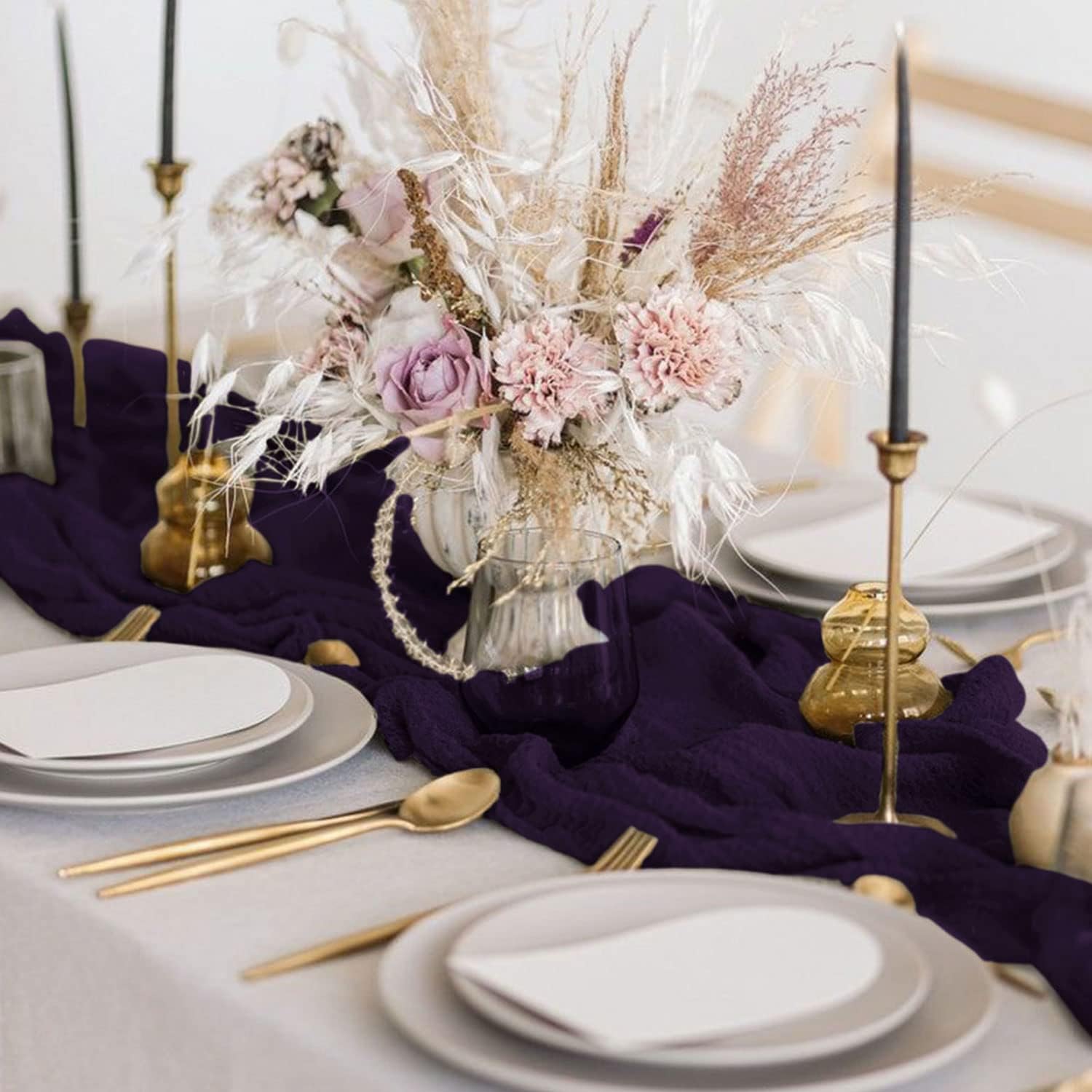 FANPROMS Purple Cheesecloth Table Runner 6 Pack 10FT Rustic Gauze Table Runner Cheesecloth Fabric for Halloween Decor Boho Cheese Cloth Tables Runners Dark Purple for Bridal Shower Prom Party Decor
