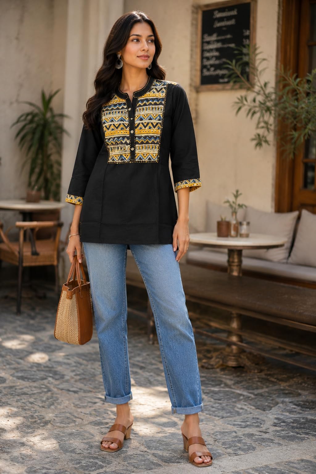 Ladyline Tunique en coton pour femme avec imprimé ethnique