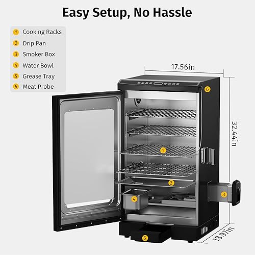 Miniatura 9 de EAST OAK Ahumador eléctrico digital de 30 pulgadas, ahumador al aire libre con puerta de vidrio y termómetro para carne, 725 pulgadas cuadradas de