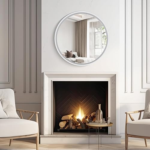 Miniatura 28 de WallBeyond Espejo redondo de madera de 24 pulgadas, espejo de pared circular para baño, espejo de pared redondo para decoración de pared, tocador