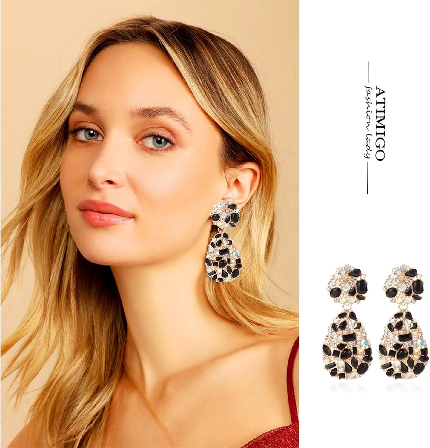 ATIMIGO Rhinestone Teardrop Dangle Earrings Trendy Crystal Drop Statement Earrings hypoallergenic Chandelier Fashion Earrings for Women - Image 3