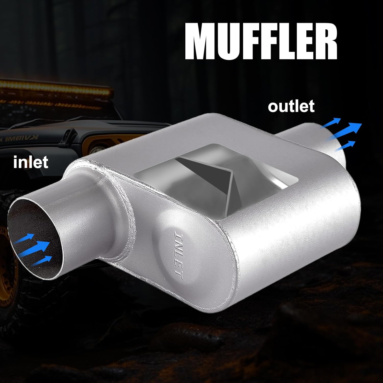 Universal Mufflers,Performance Automotive Exhaust Muffler，Single Chamber 2.25 inch inlet (ID) 2.25 inch outlet (ID) FH72441