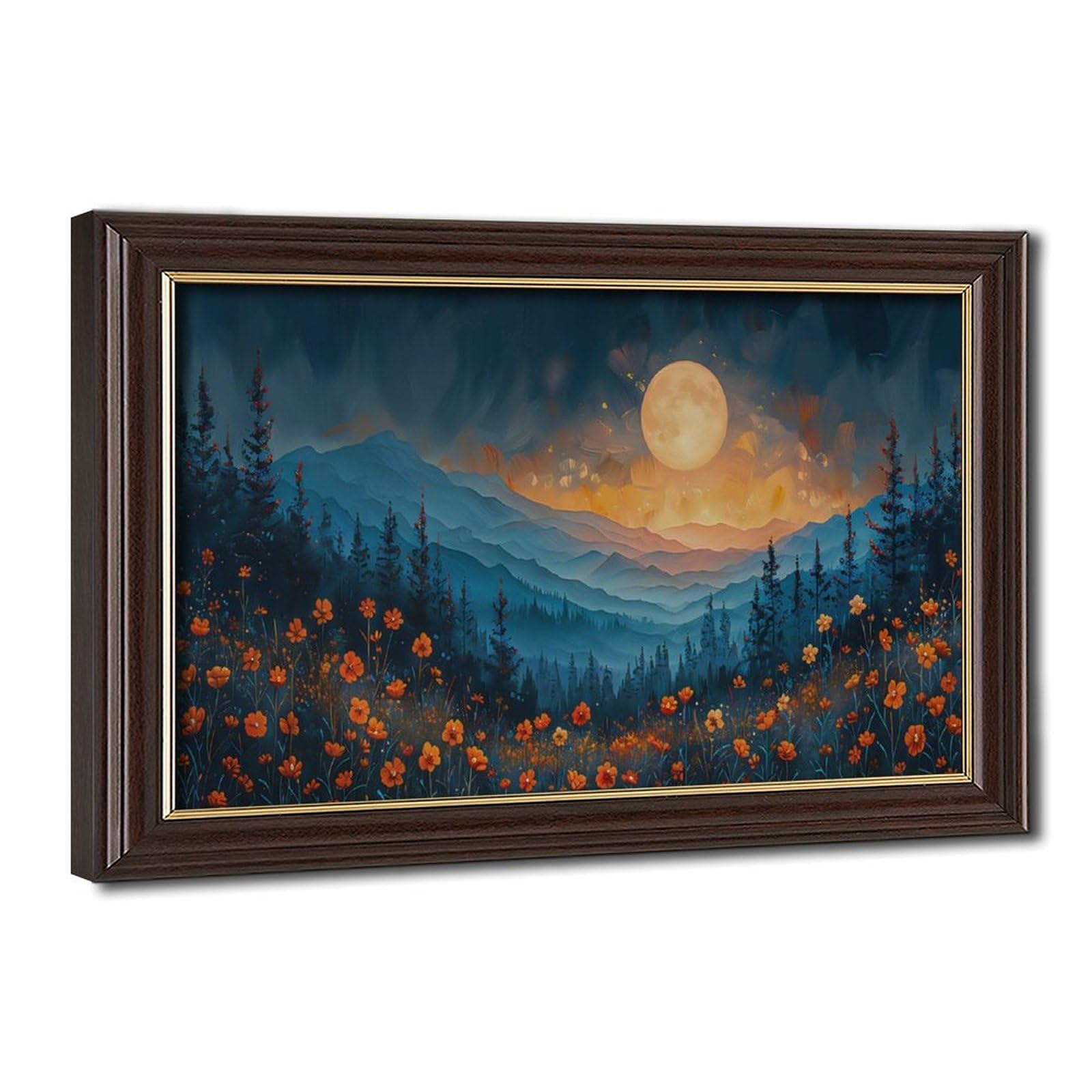 Bareronor Moonlit Wildflower Mountain Canvas Poster Bedroom Decor Landscape Office Room Decor Gift 20" L X 30" W