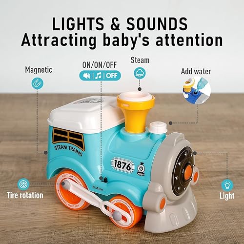 Miniatura 4 de Juego de tren para niños pequeños con humo, música y luces - Juego de tren de vapor eléctrico magnético Choo Choo con pistas de camión para niños
