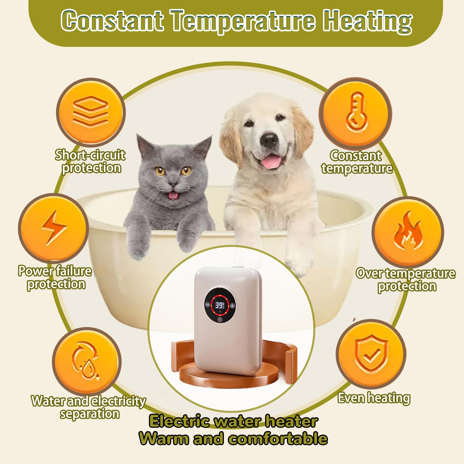Calentador Agua Electrico, Mantener La Temperatura Entre 16 Y 43 °C, para Piscina Perros, Perros Pequeños Y Medianos Piscina Plegable, Bañera InflableWhite,8.6 * 5.8 * 2.9 Inch