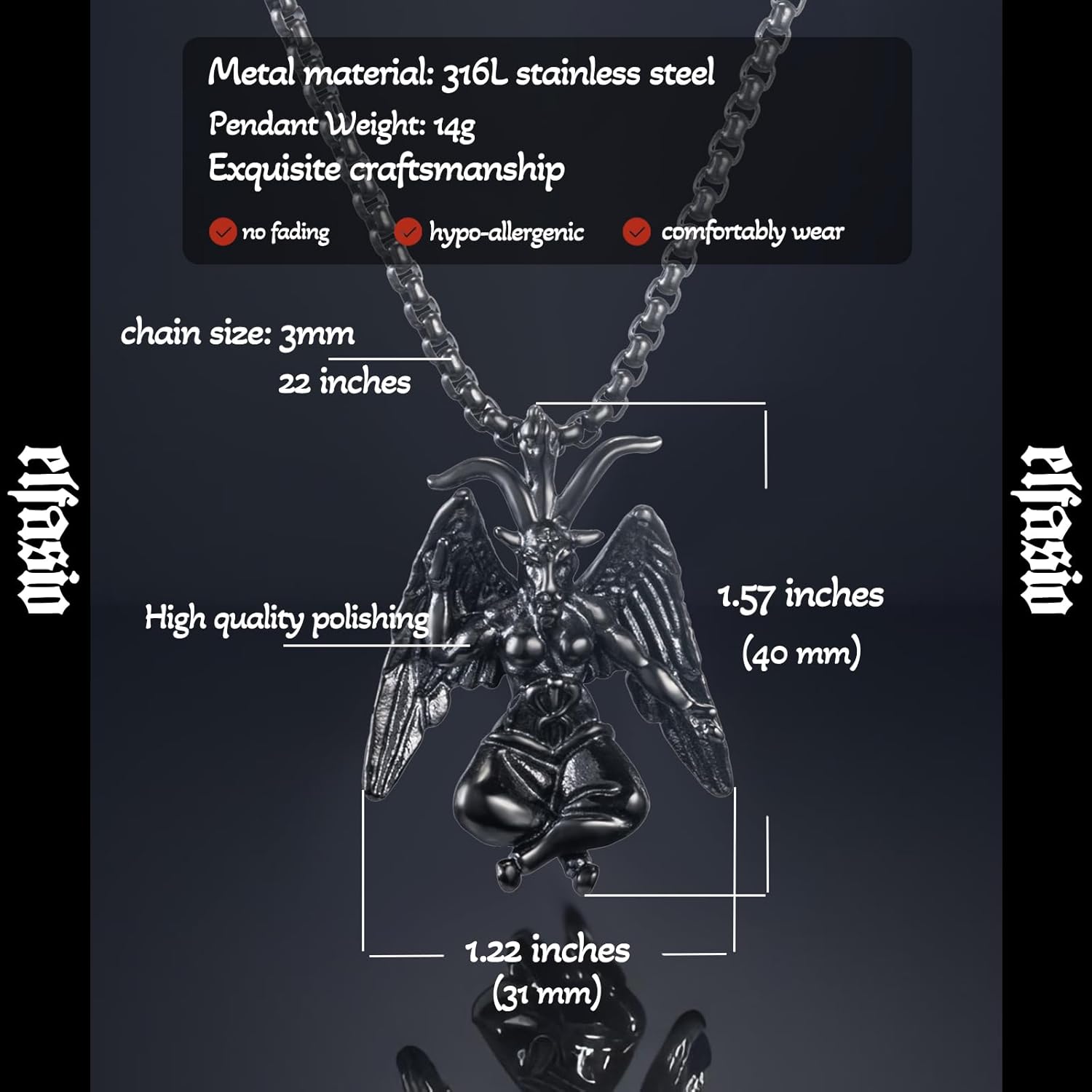 Satanic Necklace, Sigil of Baphomet Necklace, Stainless Steel Satan Church Jewelry, 3D Devil Demon Satan Goat Necklaces for Men Women - Image 6