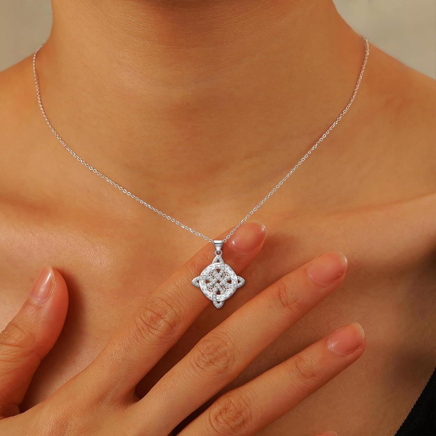 Celtic Knot Necklace S925 Sterling Silver Cubic Zirconia Vintage Irish Witches Knot Pendant Necklace Witchy Nudo de Bruja Plata Irish Wiccan Cross Jewelry Gift for Women Men Christmas Birthday - Image 5
